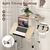 Height-adjustable mobile standing desk with split top, featuring ergonomic design and adjustable angle for versatile.
