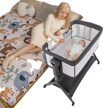 Costway Height Adjustable Bedside Sleeper Bassinet w/ Storage Bag Soft Mattress Gray 59748126 New