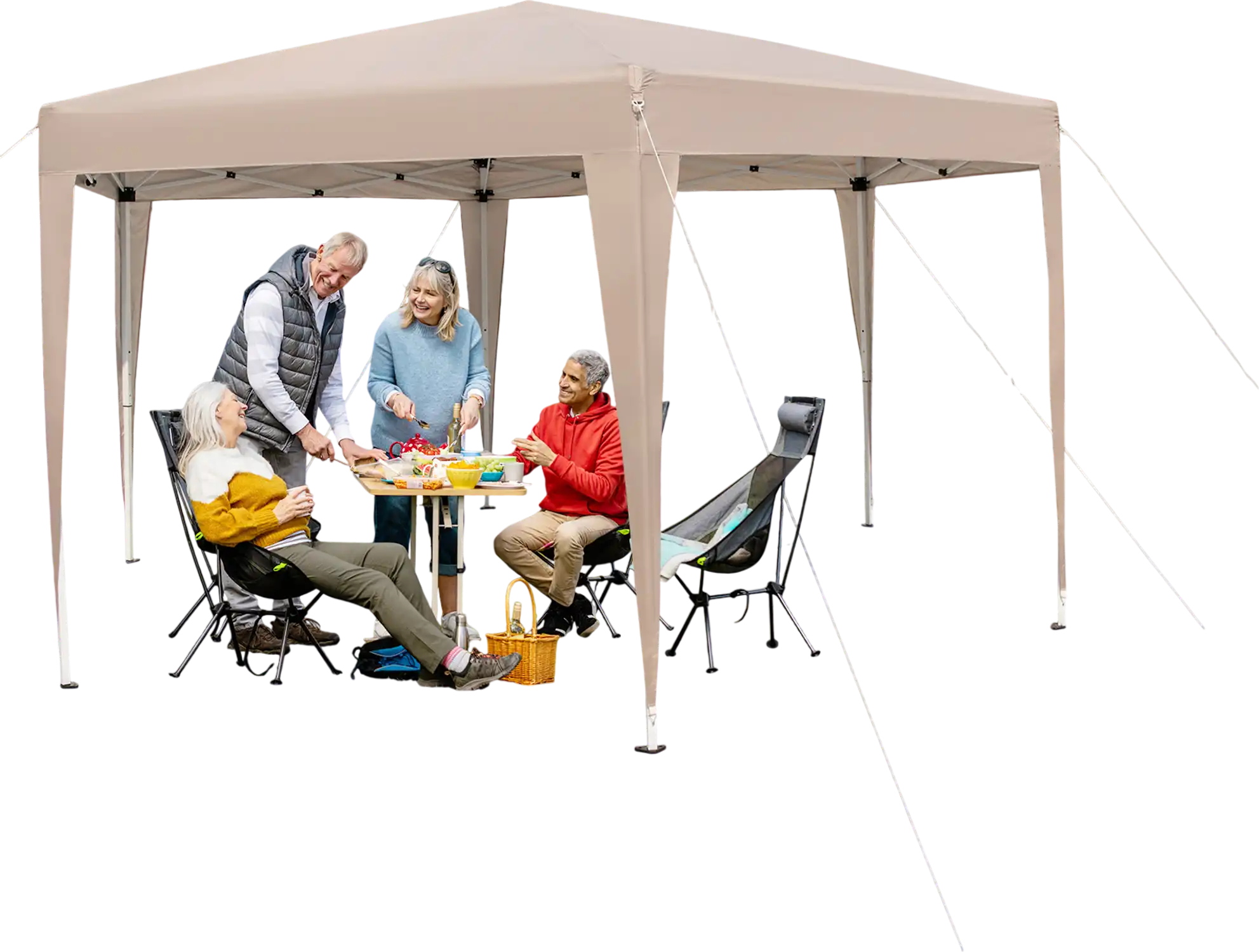 Costway 13' x 11.5' Hexagonal Pop-Up Height Adjustable Canopy Tent Khaki 541283769 New