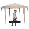 Hexagonal pop-up canopy tent in khaki, 13 x 11.5 ft, height adjustable, ideal for camping or picnics.