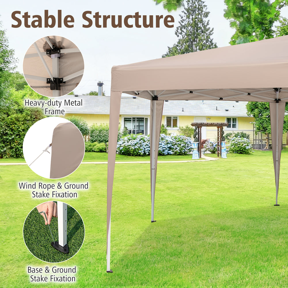 Hexagonal pop-up canopy tent with heavy-duty metal frame, water-resistant fabric, and stable ground stake fixation for.