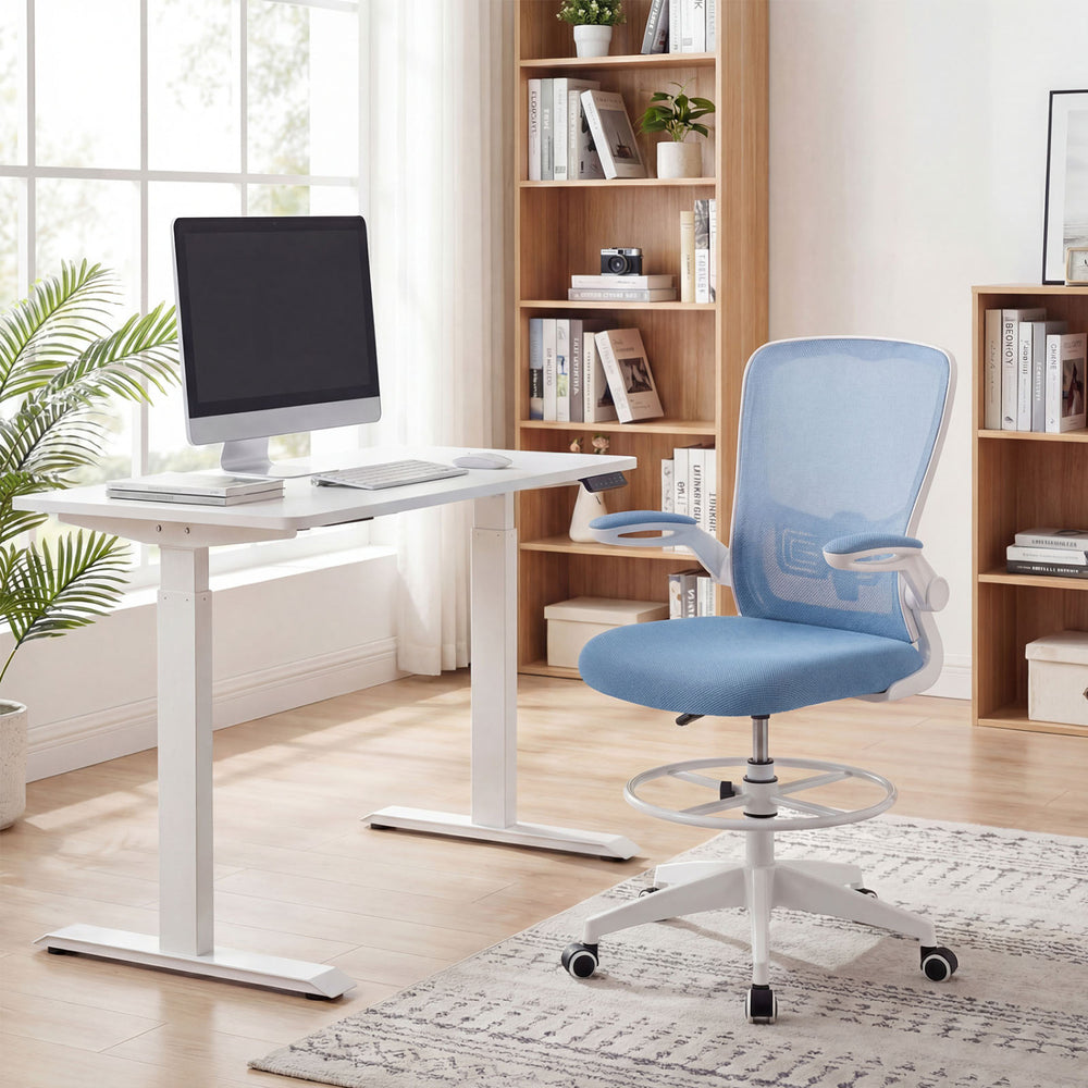 Height Adjustable Drafting Chair with Flip Up Arms for Home Office-Blue - Gallery View 1 of 10
