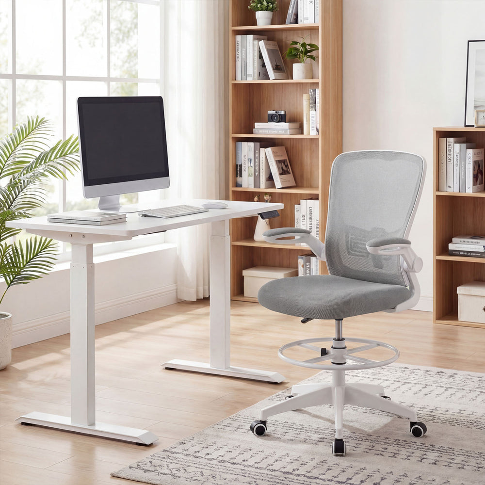 Height Adjustable Drafting Chair with Flip Up Arms for Home Office-Gray - Gallery View 1 of 10
