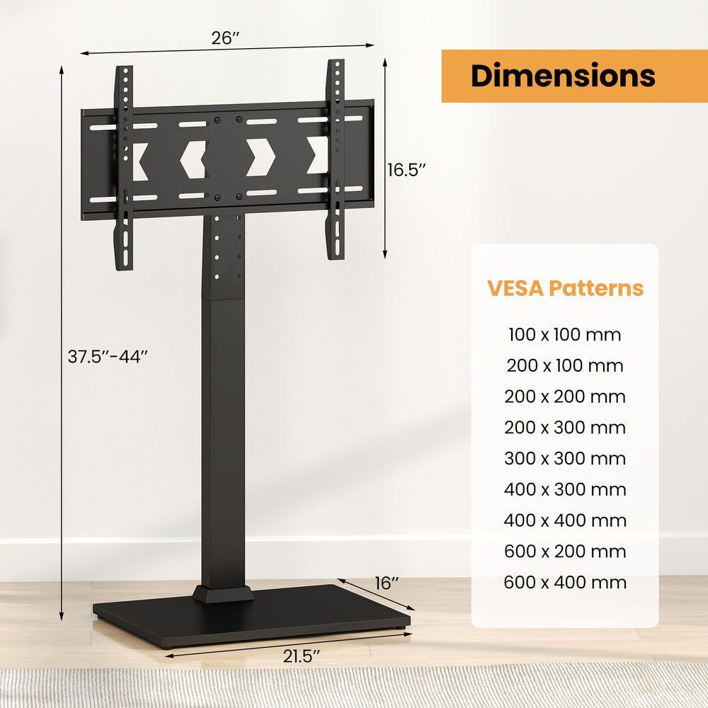 Height adjustable TV stand with AV shelf, compatible with 32-70 inch TVs and various VESA patterns, ideal for living.
