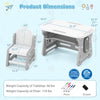 Product dimensions for height adjustable kids table and chair set, showcasing size specifications for optimal use in.