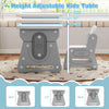 Height adjustable kids table and chair set in gray with tiltable whiteboard, perfect for drawing and studying.