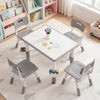 Height adjustable kids table and four chairs set with a graffiti desktop, ideal for drawing and reading activities.