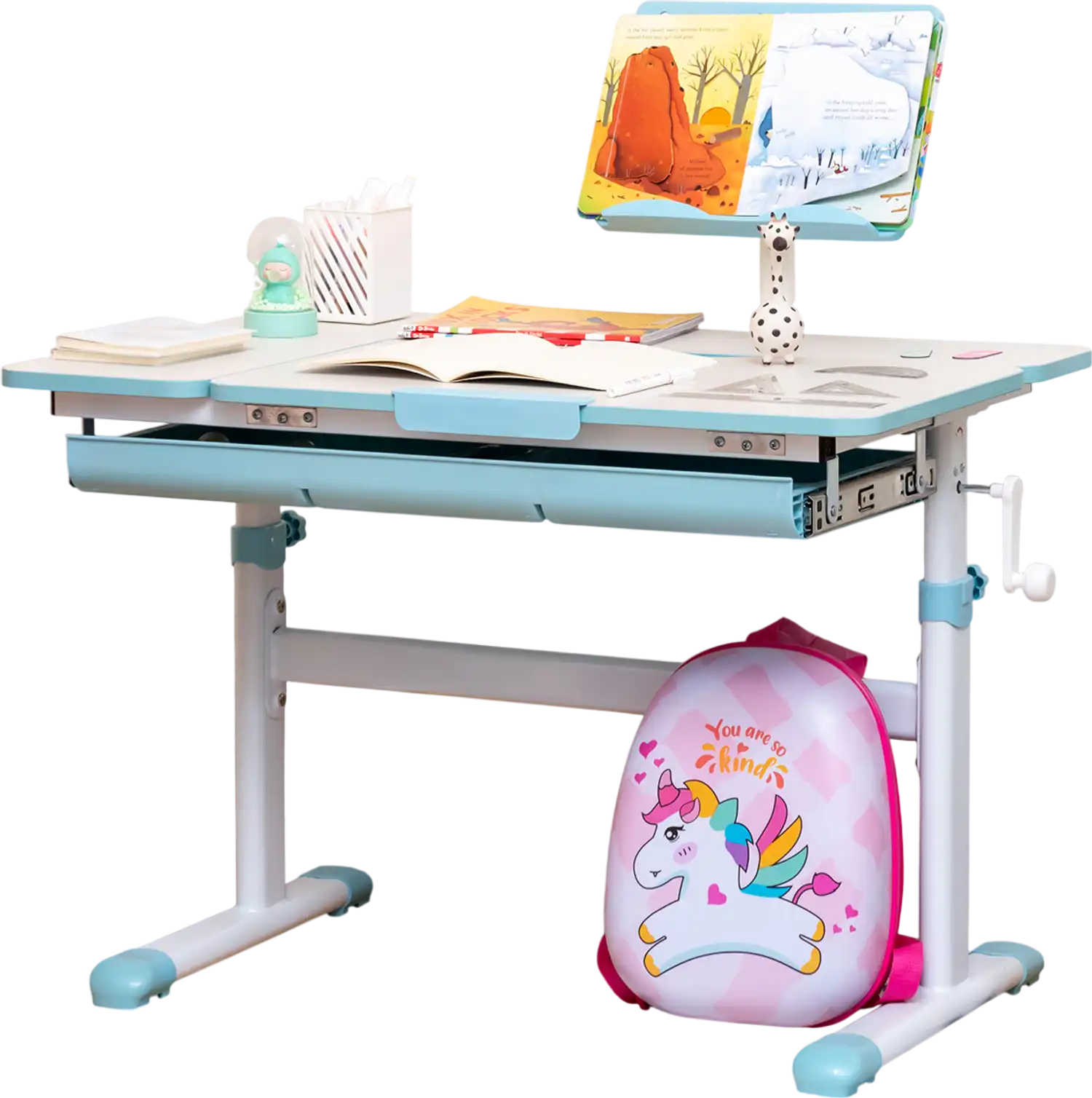 Costway Height-Adjustable Kids Desk Tilt Desktop Book Stand Blue 36947521 New