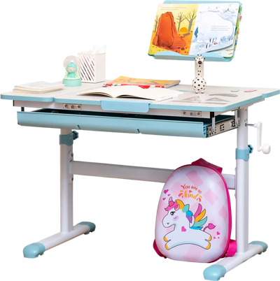 Costway Height-Adjustable Kids Desk Tilt Desktop Book Stand Blue 36947521 New