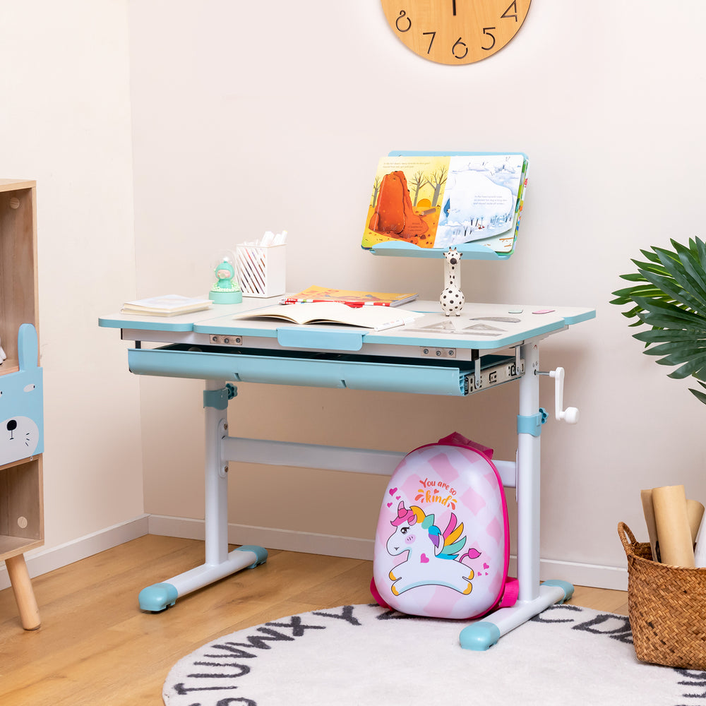 Height-Adjustable Kids Desk with Tilt Desktop and Book Stand-Blue - Gallery View 1 of 10