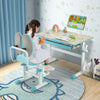 Height-adjustable kids desk in blue with tilt desktop, featuring a spacious tabletop and safe round edges for versatile.