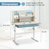 Height adjustable kids study desk in blue with tilt desktop, hutch, and large drawer for ages 3-12, ideal for study.