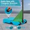 Stable base with triangular structure for the height-adjustable blue pool basketball hoop, filled with water or sand.