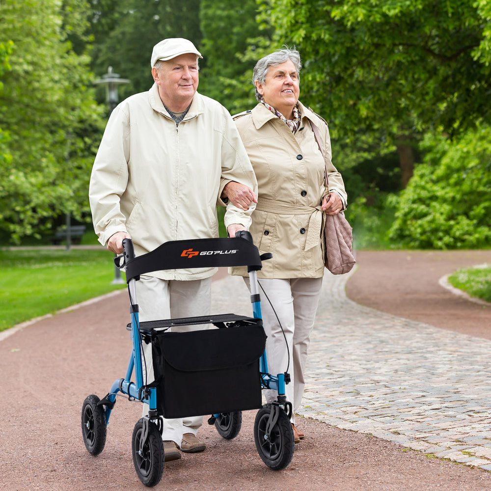 Height Adjustable Rollator Walker Foldable Rolling Walker with Seat for Seniors-Blue - Gallery View 1 of 11