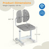 Height-adjustable gray kid's study chair dimensions with double back support for proper posture and sturdy metal frame.