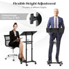 Mobile lectern podium featuring a tilting tabletop and control knobs for height adjustment, perfect for versatile.