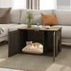 Hidden cat litter box enclosure in oak finish, serving as a stylish coffee table with dual doors for easy access.