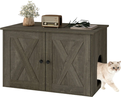 Costway Hidden Cat Litter Box Enclosure Furniture with Divider 79194182 New