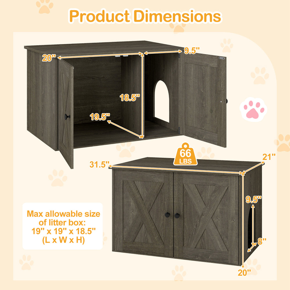 Hidden cat litter box enclosure furniture in oak, featuring dual doors and a stylish design for home integration.