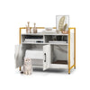 Hidden cat washroom with double doors, scratch cardboard, and a stable metal frame for versatile storage and litter box.