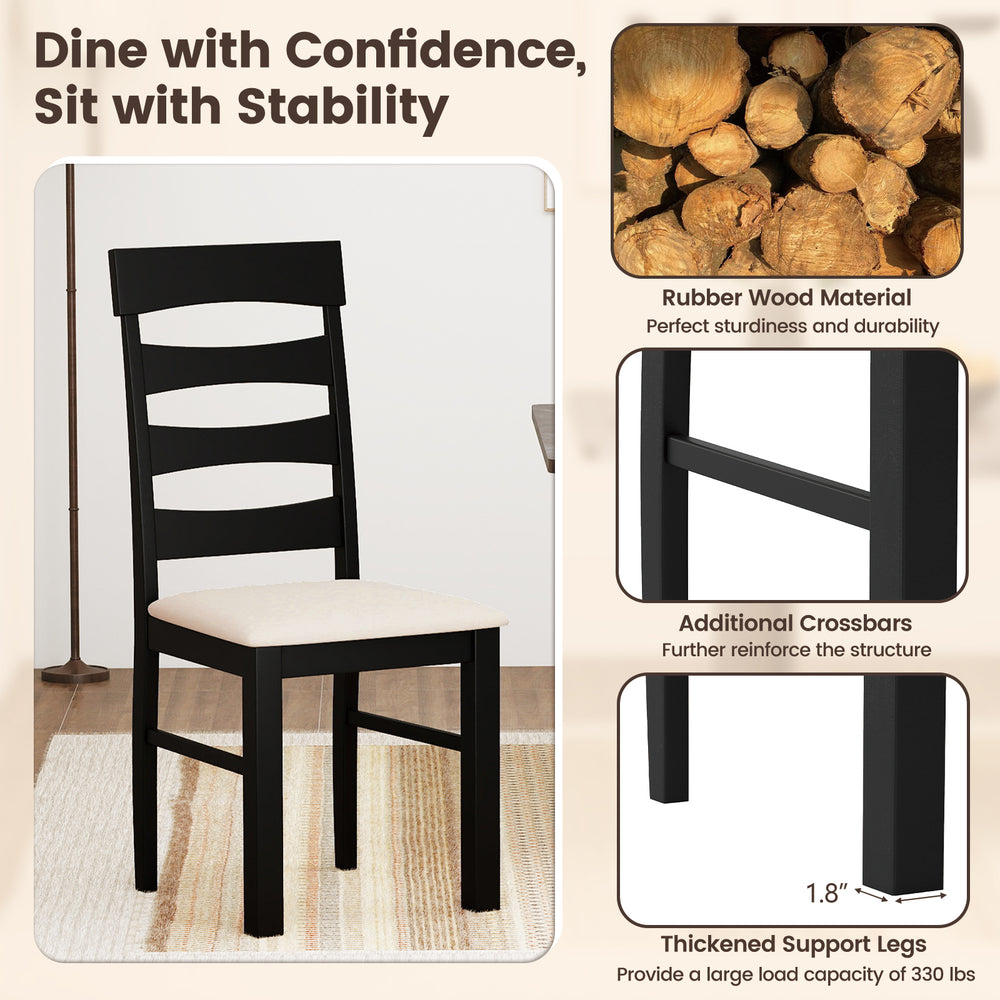 High back dining chair with padded seat in black, made of rubber wood for durability and support, ideal for dining.
