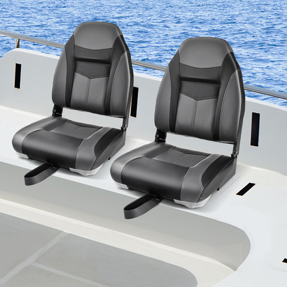 High Back Folding Boat Seats with Black Grey Sponge Cushion and Flexible Hinges-Black - Gallery View 1 of 9