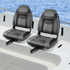 High Back Folding Boat Seats with Black Grey Sponge Cushion and Flexible Hinges-Set of 2 - Gallery View 1 of 9