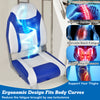 High back folding boat seat with blue and white sponge cushion, ergonomic design for comfort and support on the water.