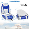 High back folding boat seat with blue and white sponge cushion, featuring aluminum hinges and waterproof PVC for.