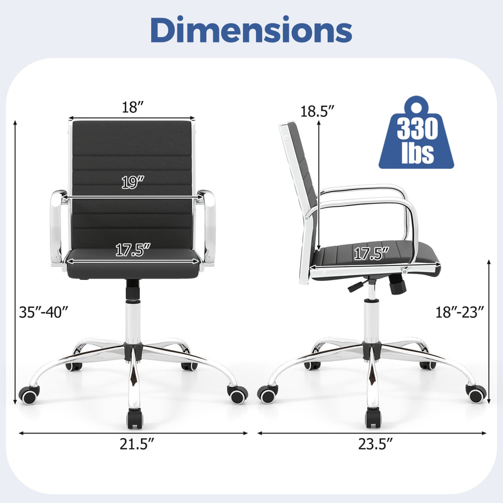 High Back Ribbed Office Chair in black features adjustable height, ergonomic design, and a durable galvanized base for stability.