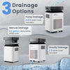 Dehumidifier with three drainage options: pump, manual, and gravity, featuring a touch panel and 24-hour timer for home.