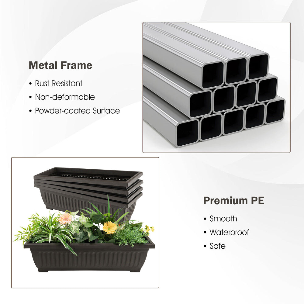 4-tier vertical raised garden bed with 4 detachable containers, waterproof PE material, perfect for patio or garden use.