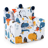 Kids sofa with armrest and extra pillow in blue dinosaur print, designed for comfort and healthy sitting posture.