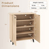 Freestanding decorative footwear storage unit with carved panels and large storage space for various shoe types.