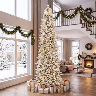 Costway 12' Hinged Artificial Spruce Christmas Tree Warm White LED 25169191 New