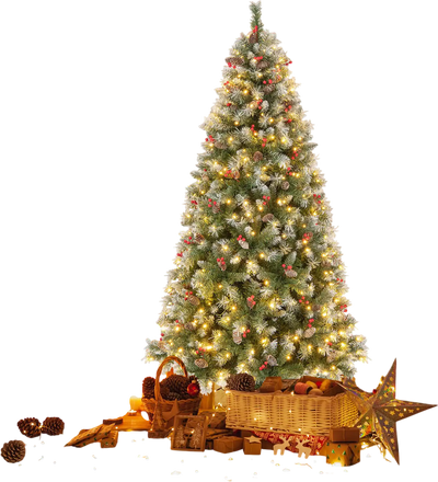 Costway 6.5' Hinged Christmas Tree w/ 450 PVC Tips, 200 Warm White LED Lights 81753629 New