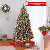 Hinged 6.5 ft Christmas tree with 450 PVC branch tips and 200 warm white LED lights, perfect for festive decoration.