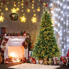 7 ft hinged Christmas tree with PVC branch tips and warm white LED lights, perfect for festive home decoration.