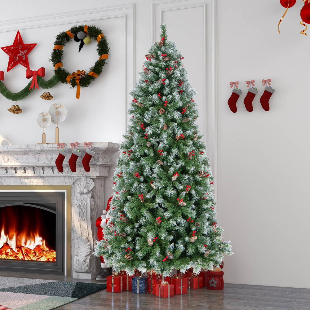 Hinged Christmas Tree with PVC Branch Tips and Warm White LED Lights-7.5 ft - Gallery View 1 of 10
