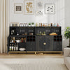 Home bar cabinet in black features a wine rack, glass holder, adjustable shelf, and minimalist design for versatile storage.