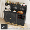 Home bar cabinet in black with wine rack, glass holder, adjustable shelf, and anti-tipping devices for stability.
