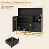 Home bar cabinet in black with wine rack, adjustable shelf, and gold accents, ideal for stylish storage in any room.