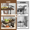 2-tier home bar cart in rustic brown with sturdy metal frame, two handles, and lockable wheels for easy transport.