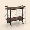 2-tier home bar cart in rustic brown with lockable wheels, sturdy metal frame, and spacious top for easy serving.