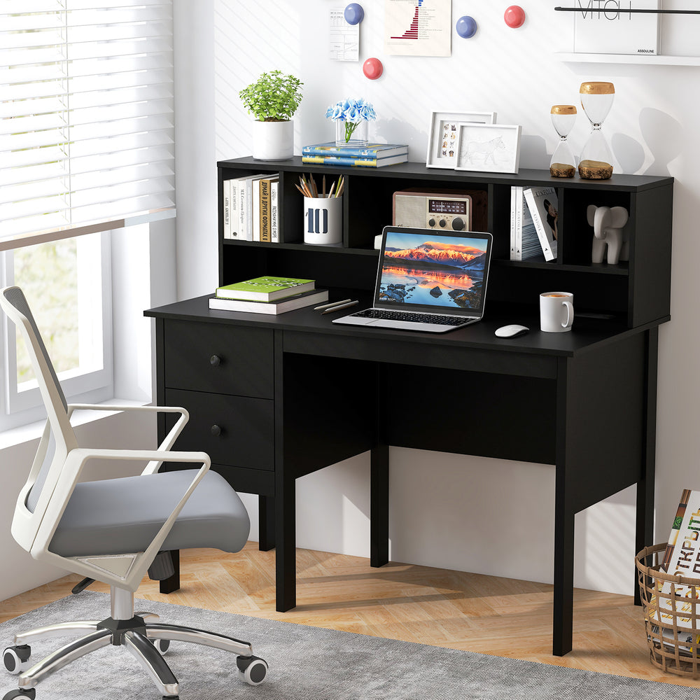 48 Inch Computer Desk with Drawers Power Outlets-Black - Gallery View 1 of 10