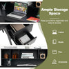 48-inch black computer desk featuring a spacious tabletop, storage hutch, and two drawers for organized workspace.