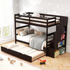 Home Wood Bunk Bed with Guard Rail and 4-step Storage Stairs No Box Spring Needed-Brown - Gallery View 1 of 10
