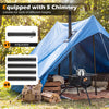 Hot tent stove with adjustable chimney pipes, foldable legs, and a transparent viewing window for outdoor heating.