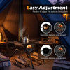 Hot tent stove with chimney pipes, featuring adjustable damper and foldable legs for outdoor heating and cooking.
