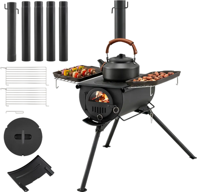 Costway Hot Tent Stove w/ Chimney Pipes Foldable Legs 91298210 New